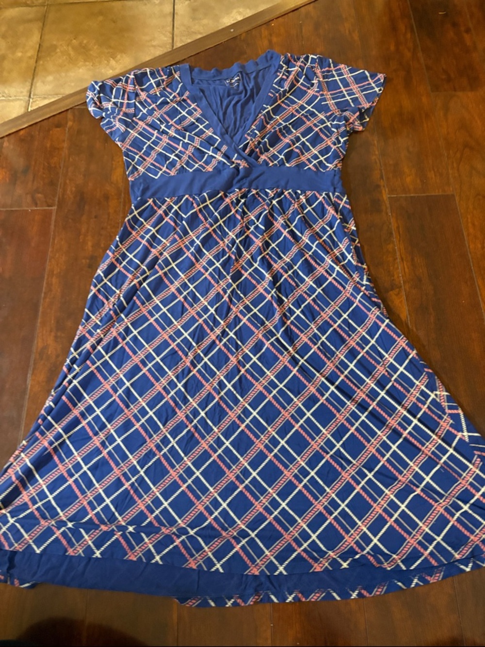 Blue Plaid Wrap-Style Women’s Dress